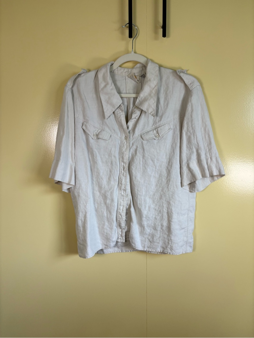 Liz Claiborne 100% Linen Light Cream Short-Sleeve Button Shirt Jacket